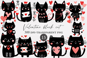Valentine black cat clipart, an Illustration by Designworld