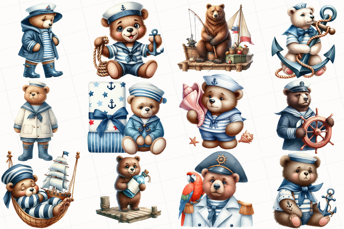 Bear Sailor Clipart, Nautical Clipar, an Illustration by OK Design (Photo 5 of 5)