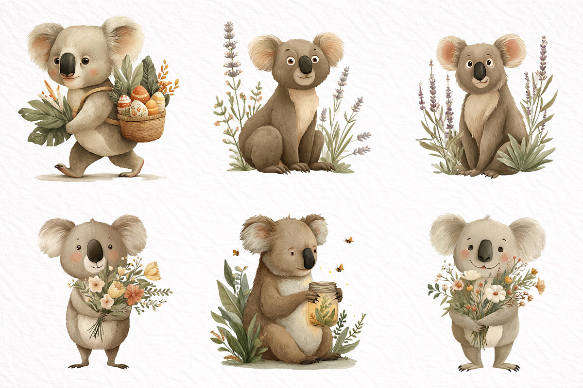 Whimsical Spring Koala Clipart, an Illustration by DreamArtGraphic (Photo 2 of 8)