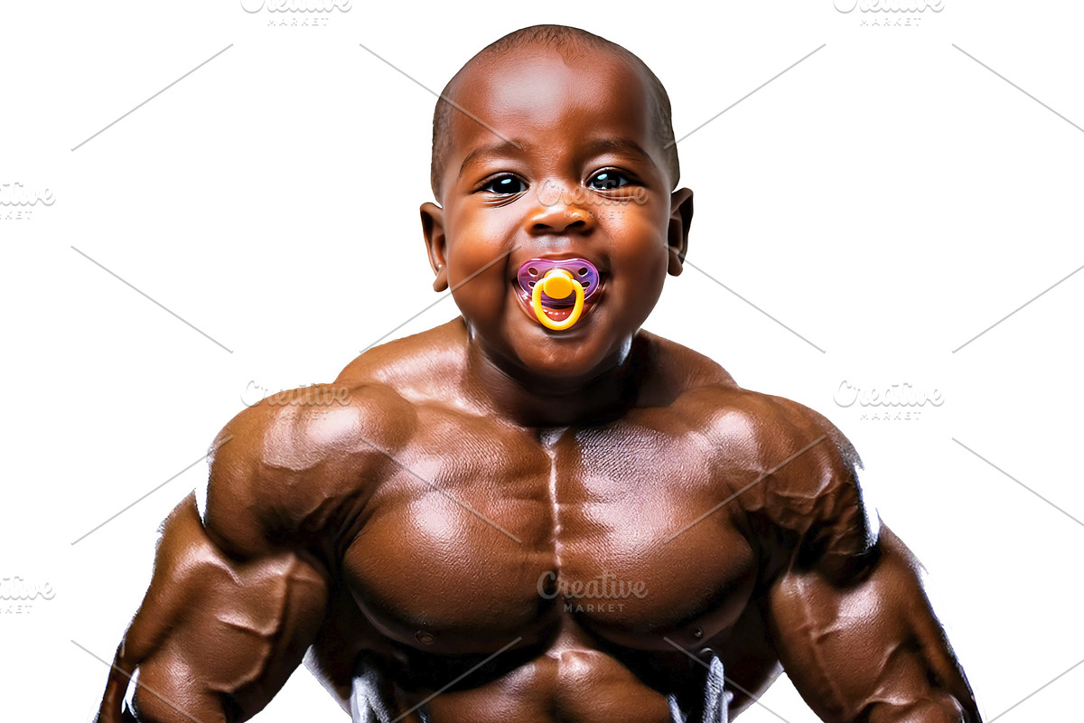 Bodybuilder with a babys face and pacifier in his mouth, a Person Illustration by DanFLCreativo
