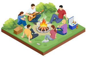Music and Friends at Campfire. An, a Person Illustration by Golden Sikorka