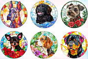 Round Stained Glass Dogs Clipart PNG, a Seasonal Illustration by Canvas Craft (Thumbnail 3 of 4)