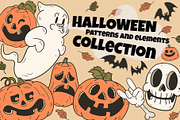 Retro Halloween Patterns & Elements, a Pattern Graphic by Kokoshka (Thumbnail 1 of 9)