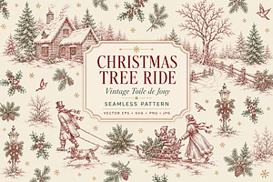 Vintage Christmas Tree Ride Seamless, a Pattern Graphic by Olya Creative