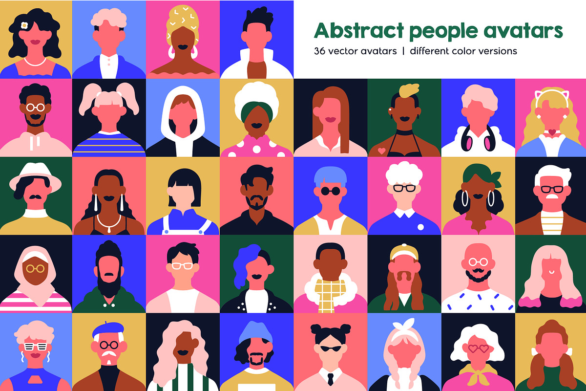 Abstract people face avatars set, a Person Illustration by Good Studio (Photo 1 of 13)