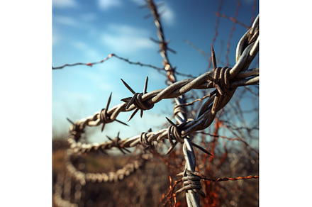 Metallic Barbed wire field closeup, a Nature Photo by Ylivdesign