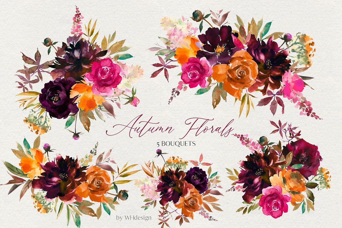 Autumn Florals Bright Fall Clipart, a Decorative Illustration by whiteheartdesign (Photo 2 of 7)