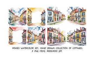Houses watercolor set., an Object Graphic by SketchArtStudio
