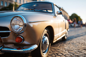 Old retro car in urban sunset, a Transportation Photo by AlyaAnd