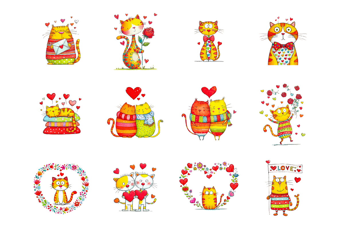 Cats Valentines Day, an Illustration by Design Market (Photo 2 of 3)