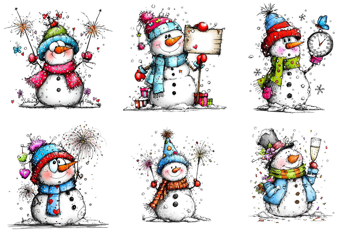 New Year Snowman Clipart Bundle, an Illustration by Craft Nest (Photo 2 of 9)