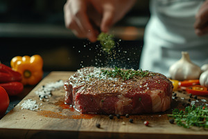 Delicious seasoned ribeye steak cook, a Food & Drink Photo by Pixeness Studio