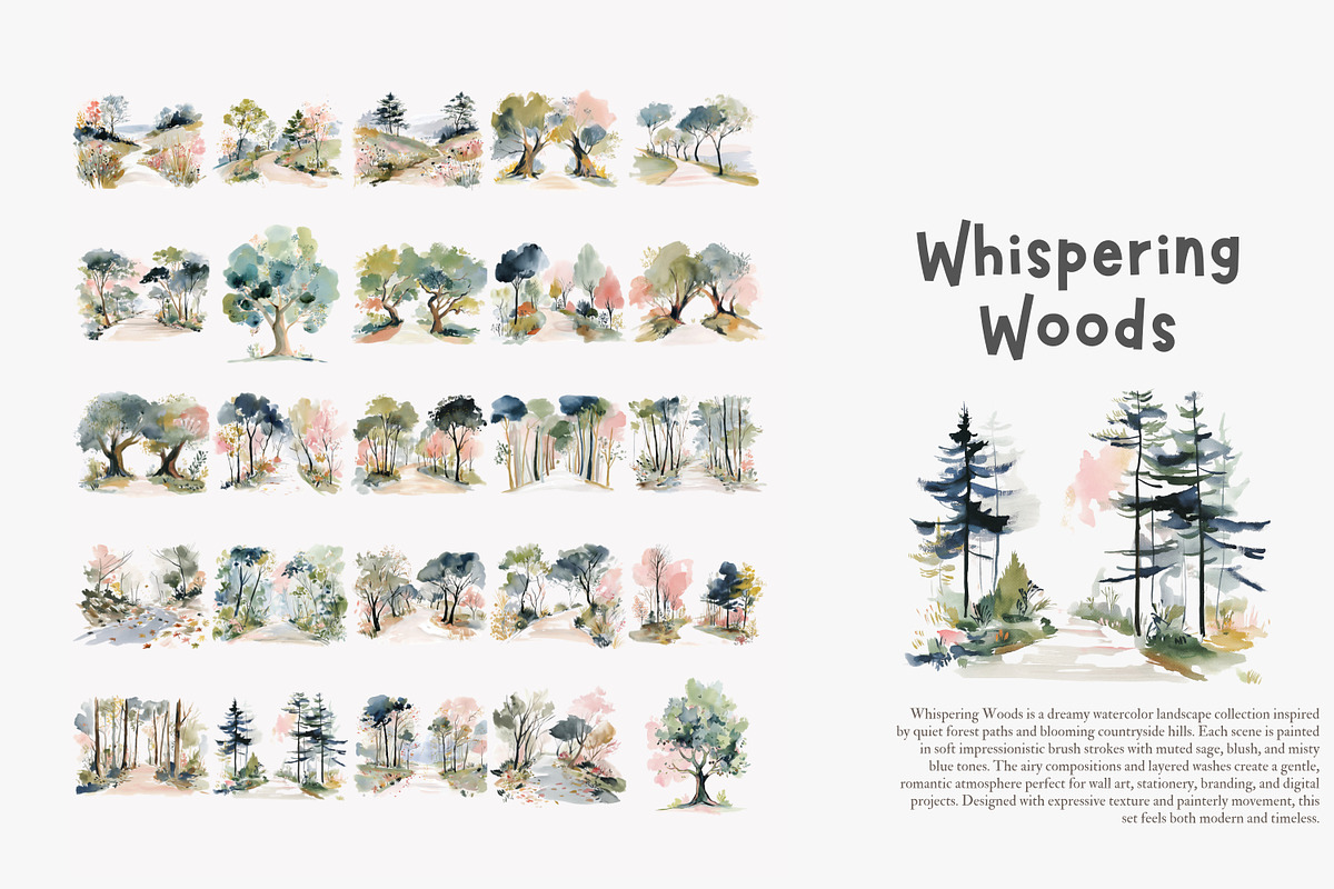 watercolor forest landscape clipart, a Decorative Illustration by Patishop Art (Photo 7 of 8)