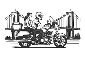 Couple Riding Touring Motorcycle, a Person Illustration by AlexArt