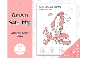 Europe Sales Map, EDITABLE Color In