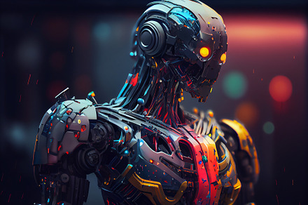 bright colorful cyborg