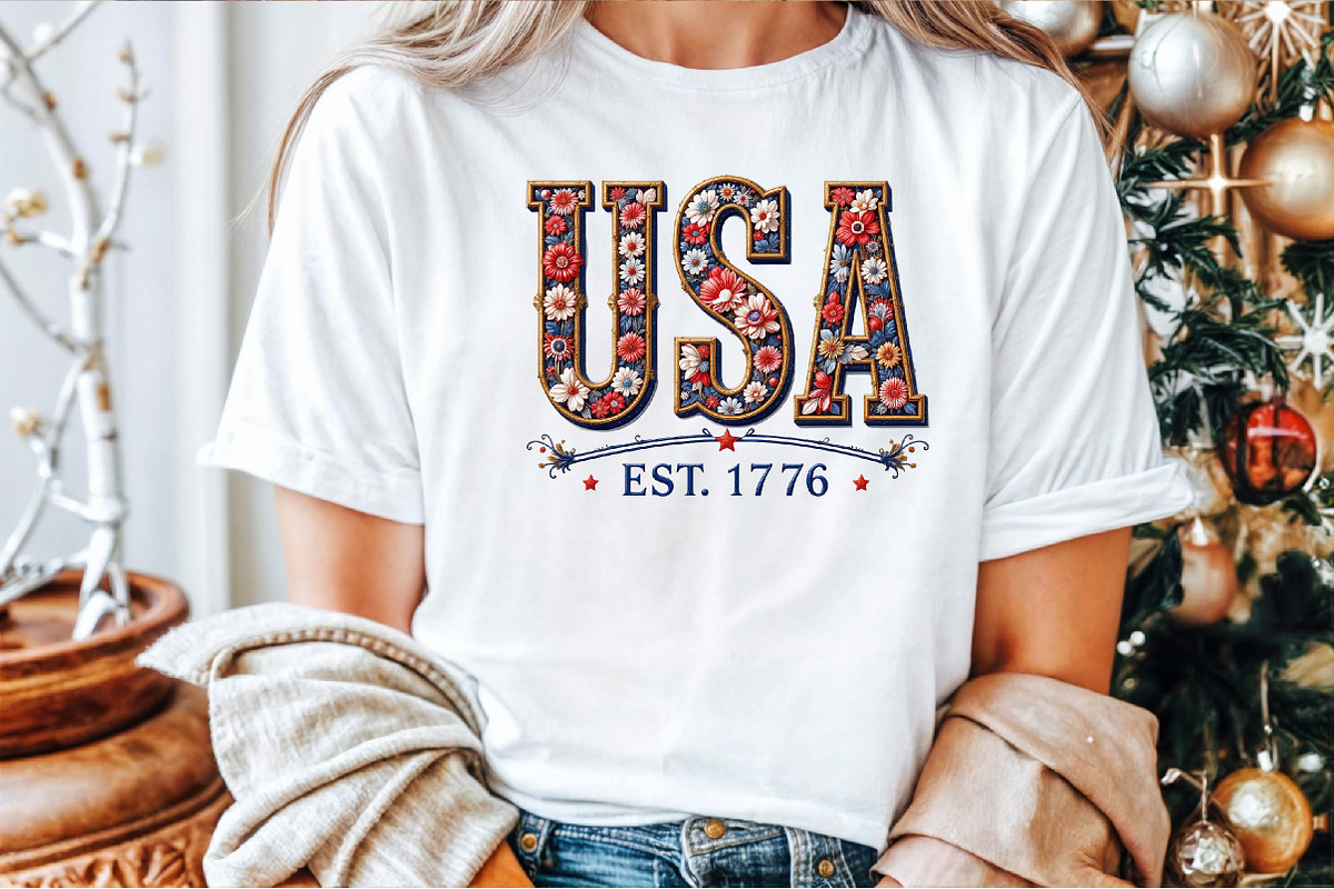 Floral Embroidery USA Png Retro Amer, an Illustration by Sublimation Artist (Photo 4 of 9)
