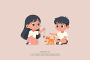 Boy and Girl Playing with Kitten, an Animal Illustration by Partikusi Design (Thumbnail 2 of 3)