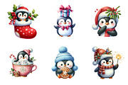 Watercolor Winter Penguin Clipart, an Illustration by SinaCreation (Thumbnail 3 of 7)
