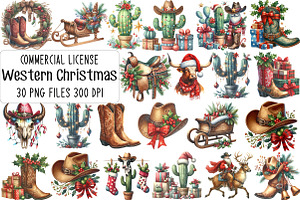 Watercolor Western Christmas Clipart, an Illustration by CraftArtStudio