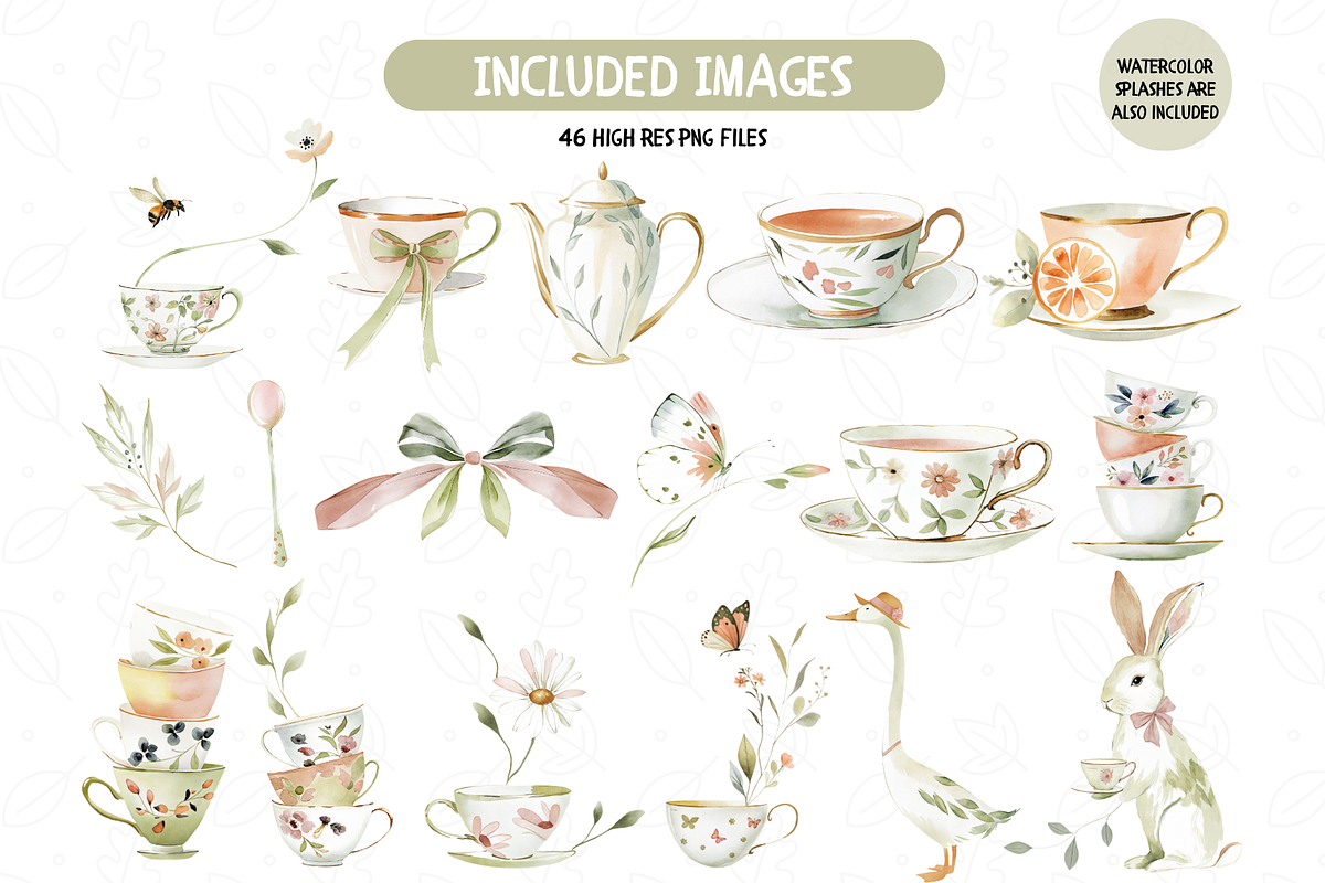 Tea Party Watercolor Clipart Set, an Illustration by TatiMockup (Photo 2 of 5)
