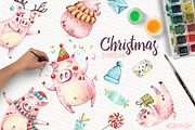 Watercolor Christmas pigs, an Animal Illustration by talloshau's illustrations (Thumbnail 1 of 5)