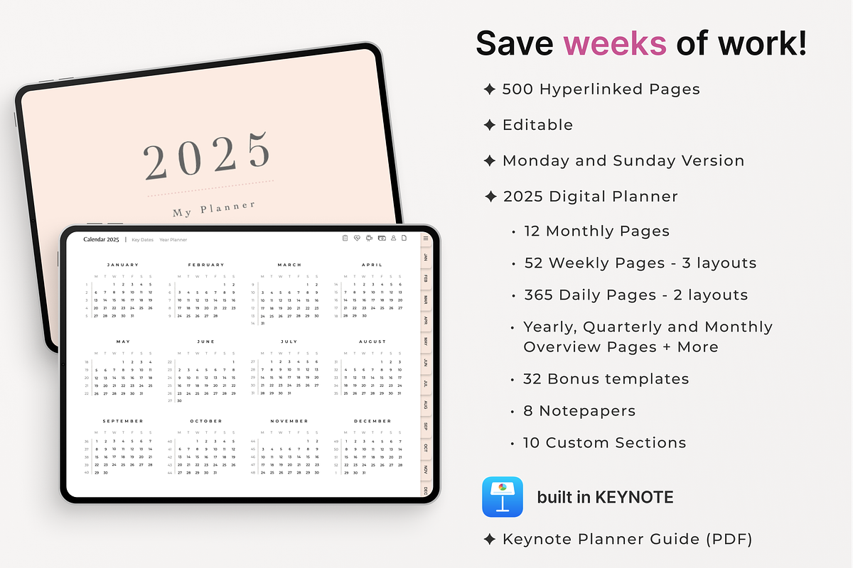 PLR Digital Planner 2025, Keynote, a Design Template by Makii Templates (Photo 2 of 10)