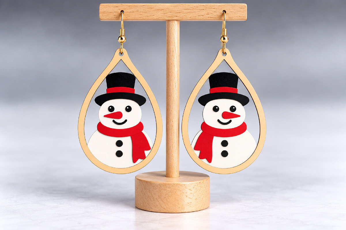 Christmas Snowman Earrings Laser Cut, an Object Graphic by Canvas Craft (Photo 4 of 4)