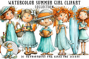 Watercolor Summer Girl Clipart, an Illustration by OK Design (Thumbnail 1 of 6)