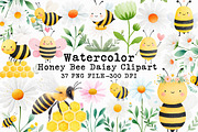 Cute Honey Bee Daisy Clipart, an Illustration by Libby Wishes (Thumbnail 1 of 7)