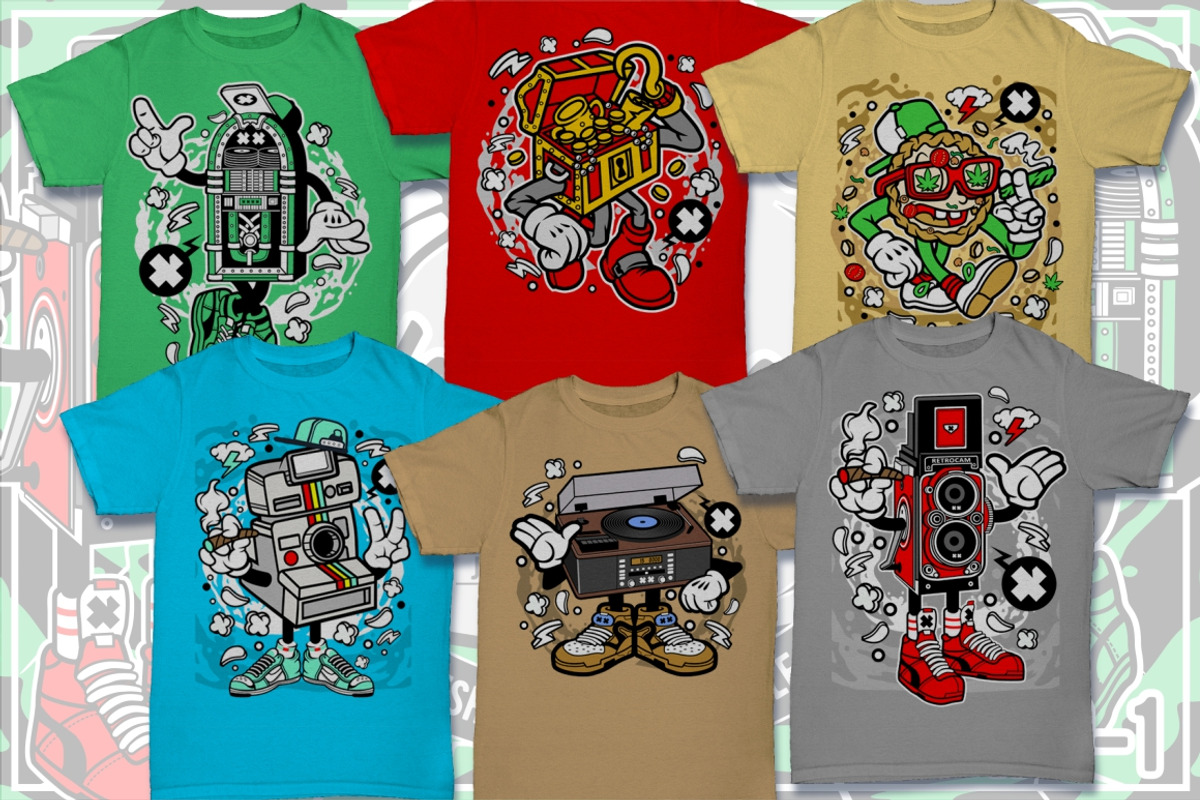 100 Cartoon Tshirt Designs Bundle #9, an Illustration by roach_graphic (Photo 4 of 17)