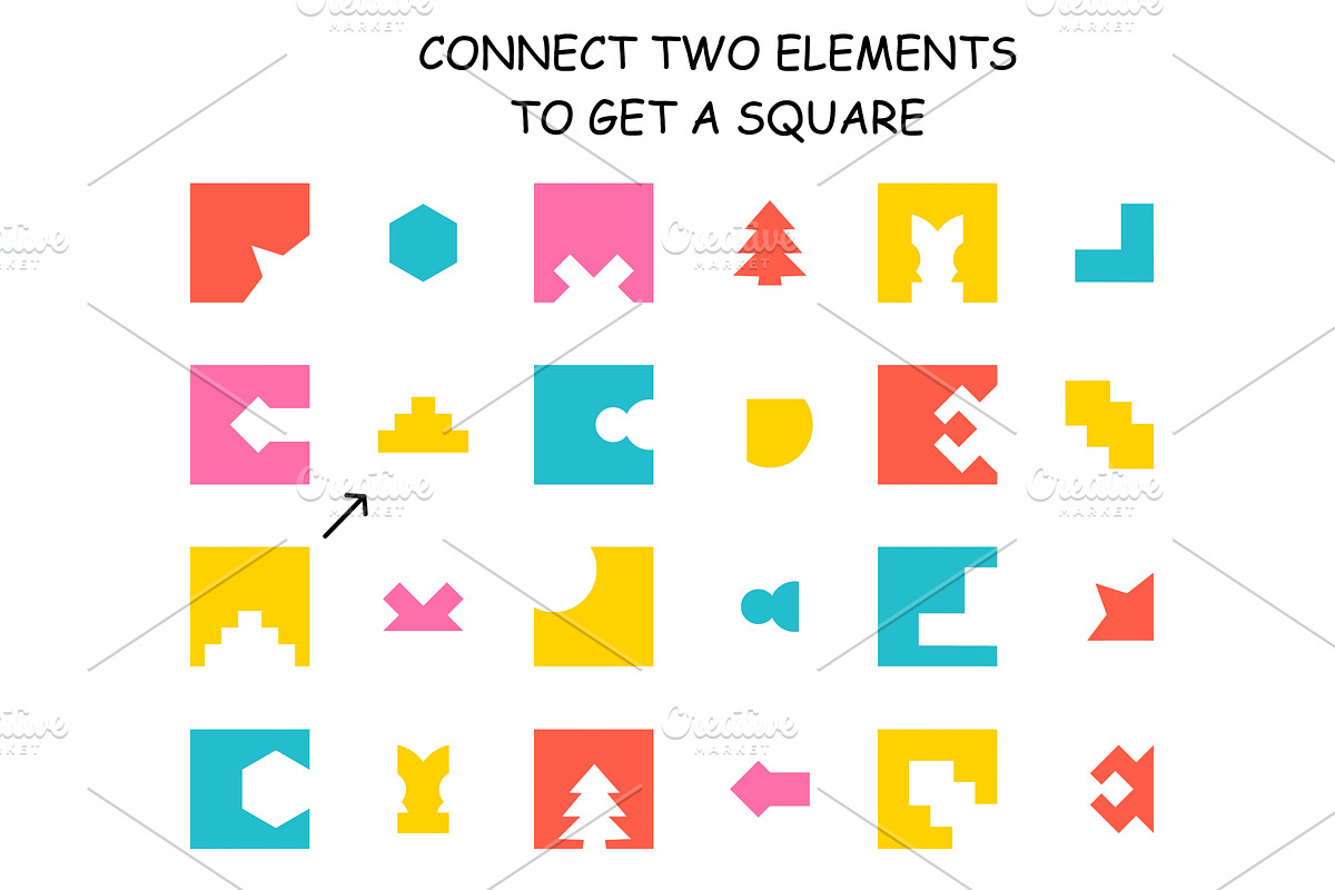 Connect two elements game. Cutting, an Education Illustration by Valerie Bodnar