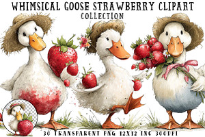 Whimsical Goose Strawberry Clipart, an Illustration by OK Design