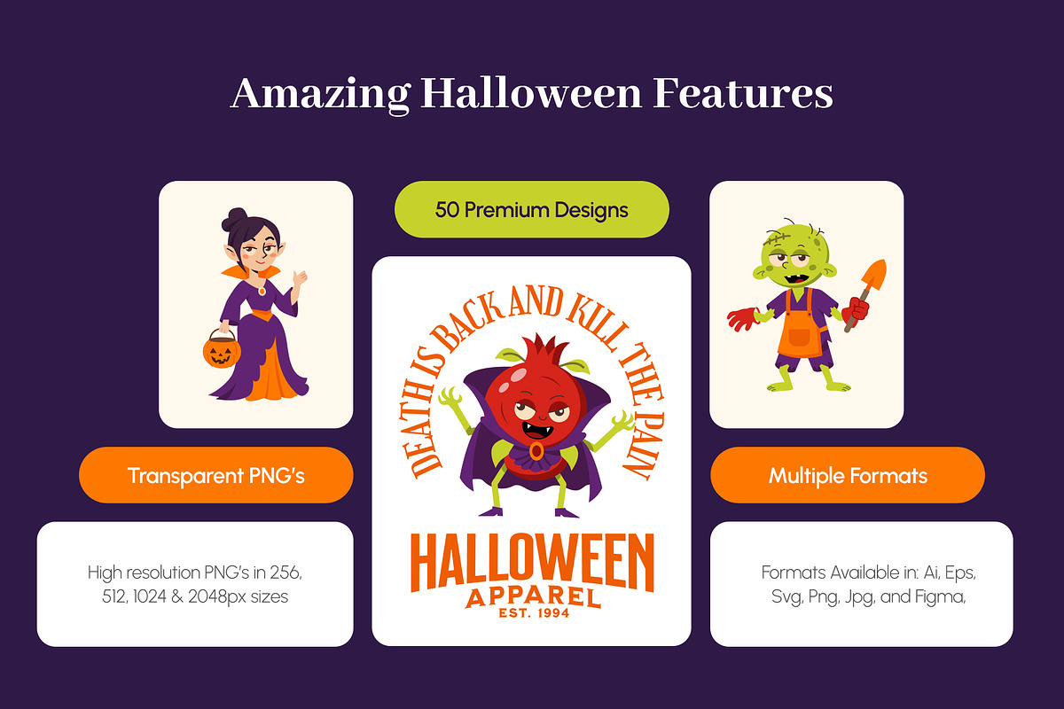 50 Halloween Character Illustrations, a Seasonal Illustration by Prosymbols (Photo 2 of 9)