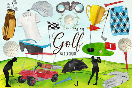 Watercolor Golf Clipart, a Sport Illustration by Paulaparaula