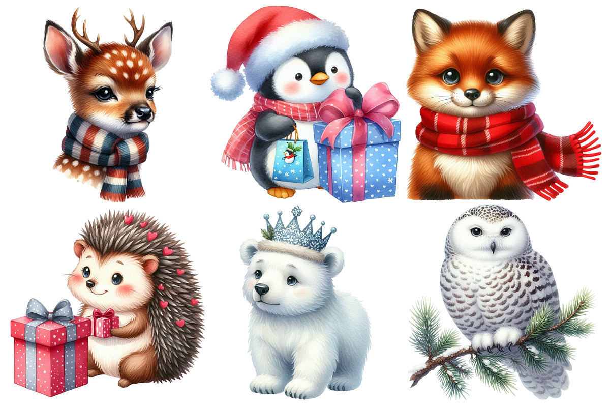 Cute Winter Animals Clipart, an Illustration by Pixels.Craft (Photo 2 of 7)