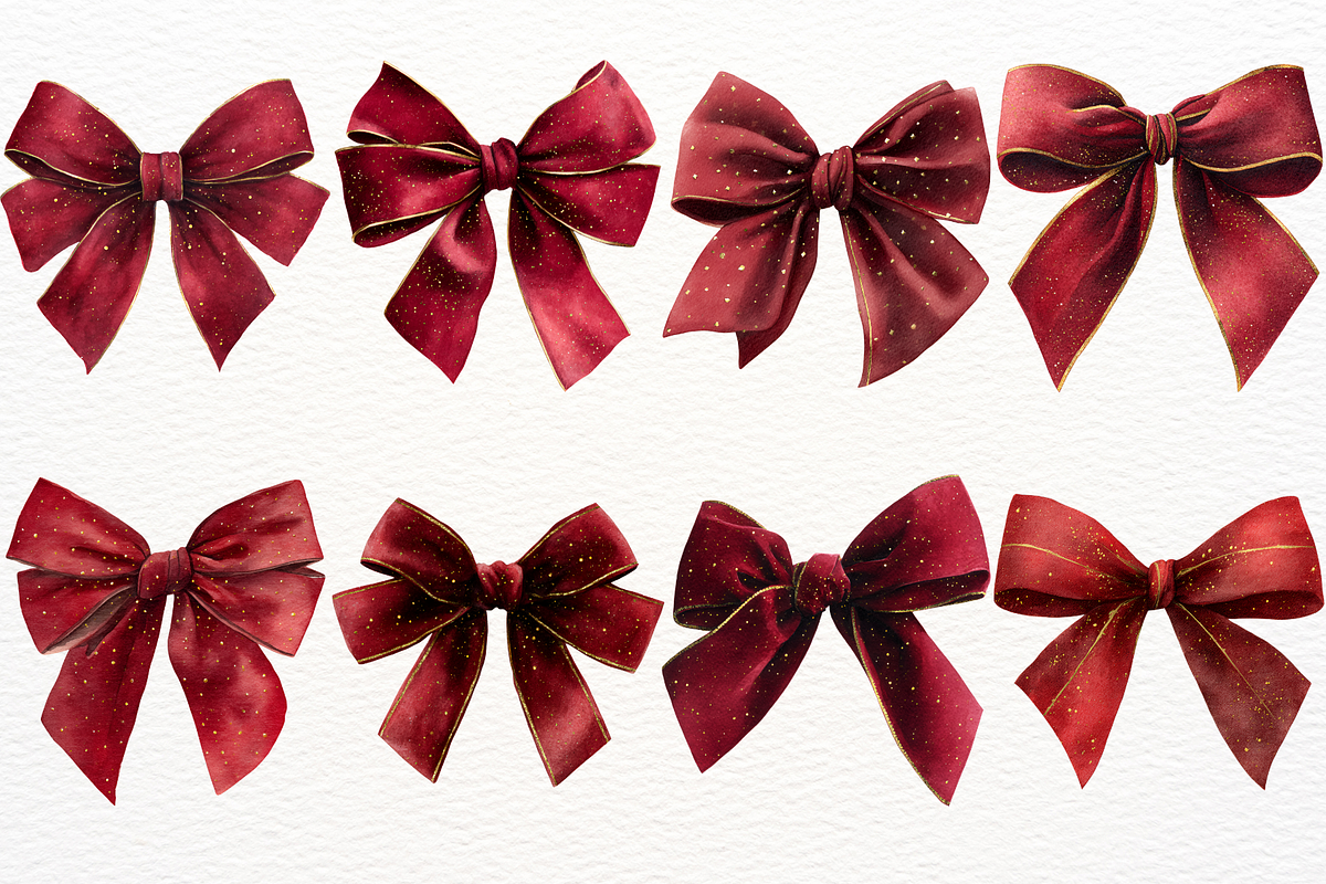 Watercolor Christmas Bow Clipart PNG, a Decorative Illustration by SugarCloudStudioArt (Photo 2 of 7)