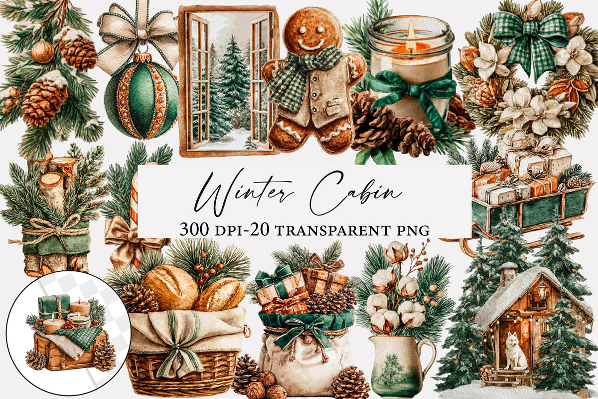 Watercolor Winter Cabin ClipArt, an Illustration by Designworld (Photo 1 of 5)