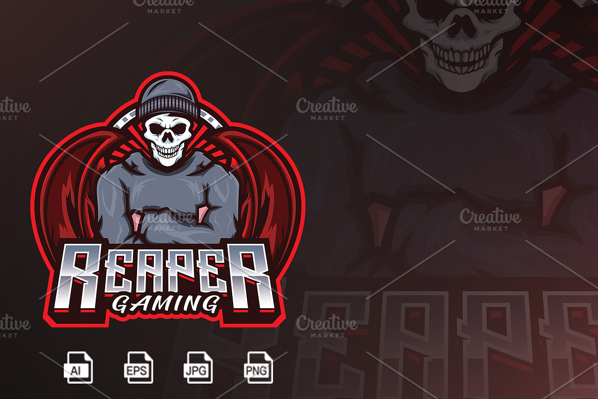 Grim Reaper Mascot logo Template, a Branding & Logo Template by HasnainGFX (Photo 1 of 3)