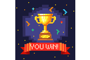 Pixel trophy banner. Winner golden, a Technology Illustration by Stock-Smart-Start
