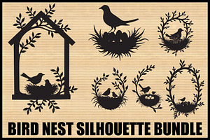 Bird Nest & Eggs Silhouette Bundle, an Illustration by Gfx_Store