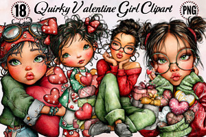 Quirky Valentine Girl Clipart Bundl, an Illustration by SVGArt
