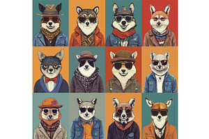 Cartoon animal hipsters portraits, an Animal Illustration by Stock-Smart-Start