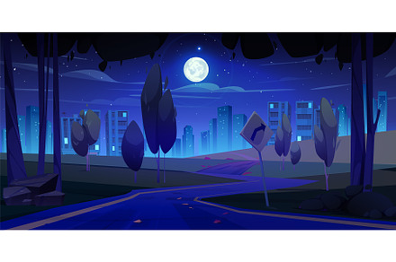 Night road to city in forest, an Object Illustration by art PVP - market