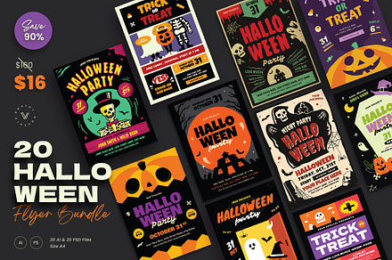 20 Halloween Flyer Bundle, a Flyer Template by VectorVactory