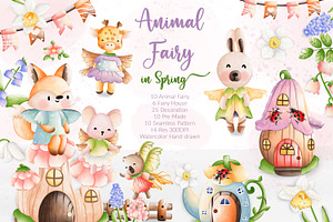 Watercolor Animal Fairy In Spring