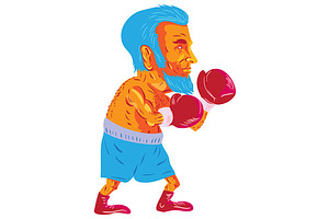 Bearded Boxer Boxing Cartoon WPA