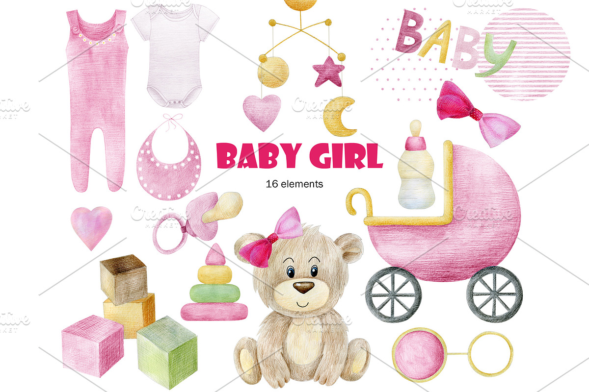 Baby boy and girl clipart., an Object Illustration by TaPilipa (Photo 3 of 15)