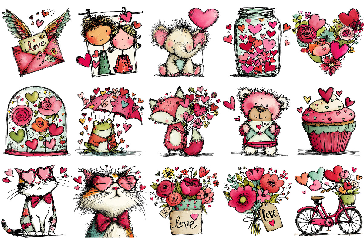 Hand Drawn Valentine Clipart, an Illustration by OK Design (Photo 3 of 6)