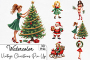 Vintage Christmas Pin Up Girl Clipar, an Illustration by CrexoraLab (Thumbnail 1 of 5)